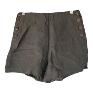 Ecru Moss Green Lightweight Linen Blend Wood Side Button Shorts Size Medium